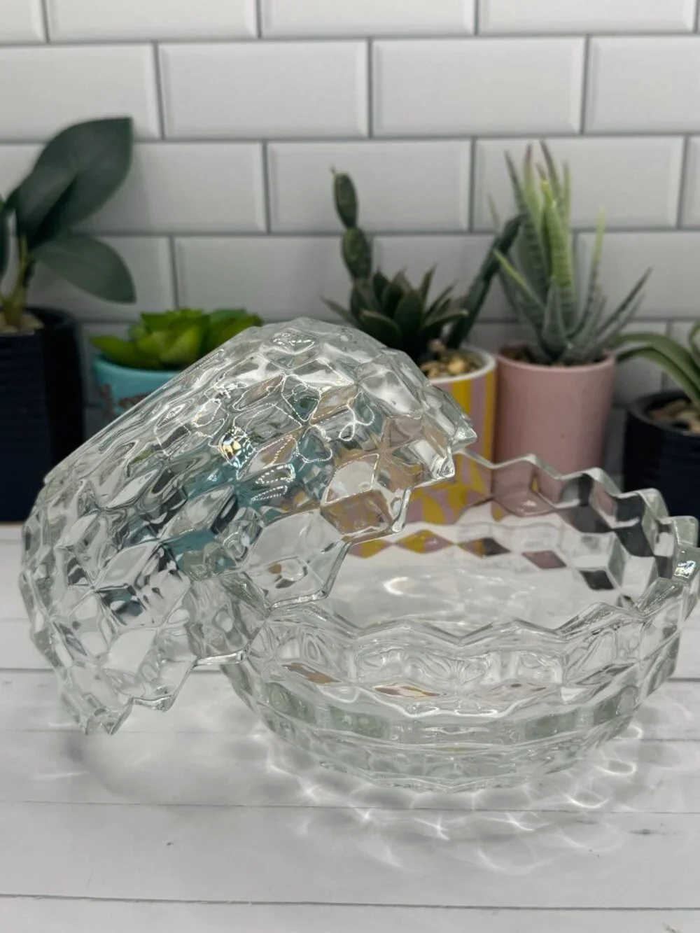 Vintage Homco Clear Glass Two Piece Cubist Style Fairy Lamp - Picture 3 of 9